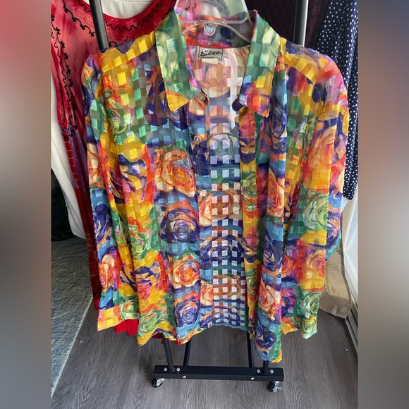Elee Tops - ELee Multicolor Checkered Floral Shirt